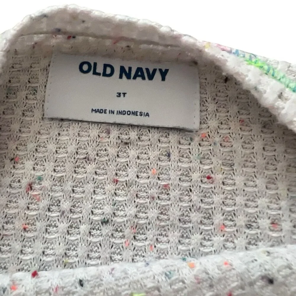 Old Navy Sweater Girls Size 3T Cream Speckled Pastel Details Waffle Knit‎